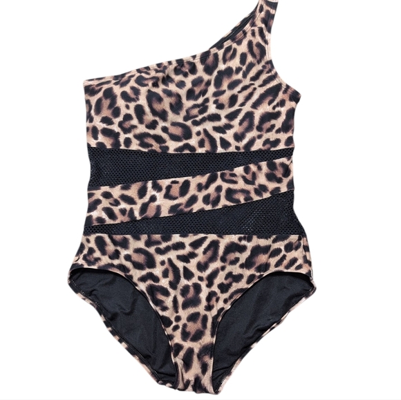 Carmen Marc Valvo Animal Print Leopard Print One Piece Swimsuit One Shoulder - Picture 1 of 9